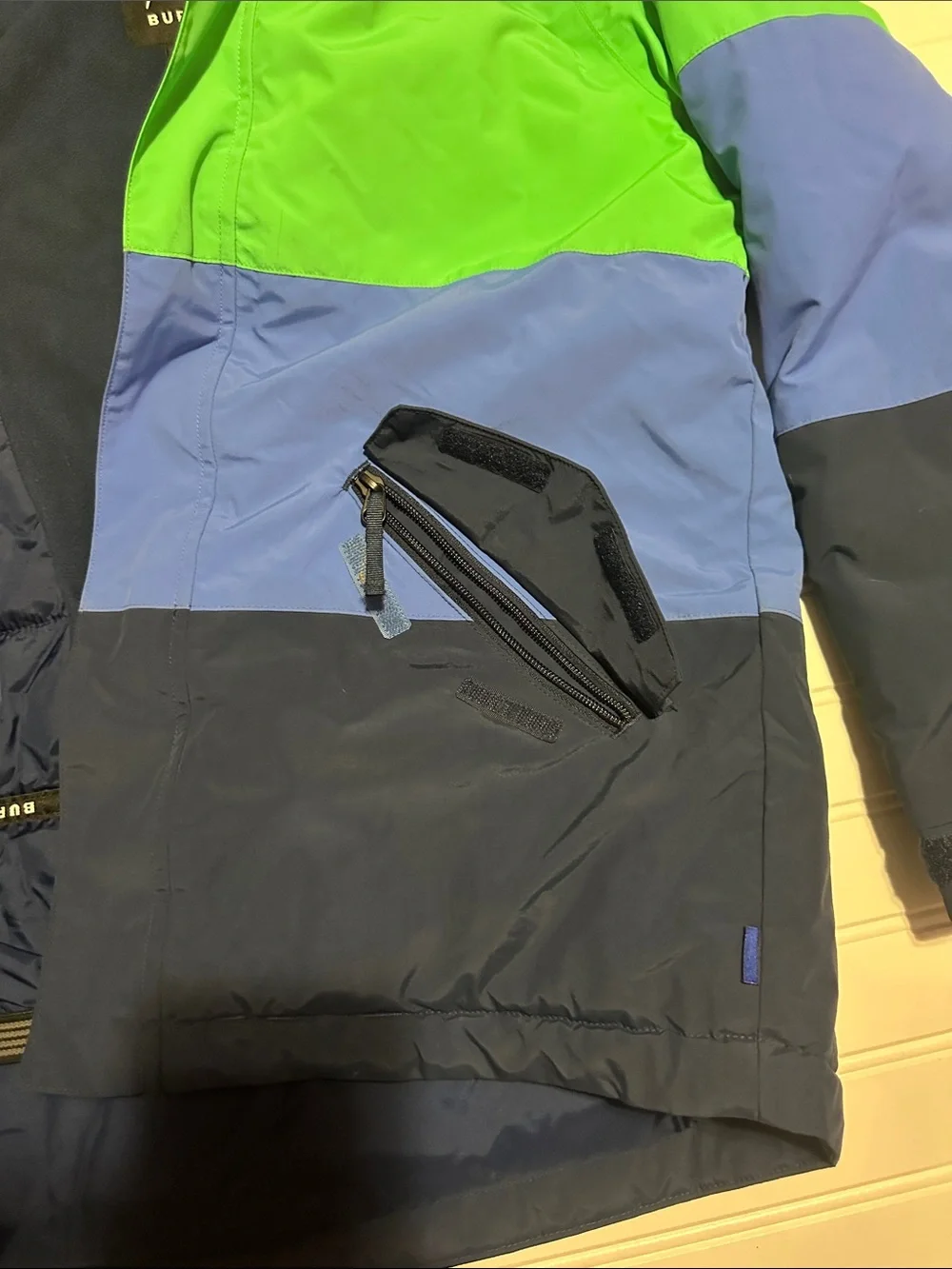 Burton Boys L DryRide Hooded Ski Snowboard Jacket Blue Green Colorblock Winter